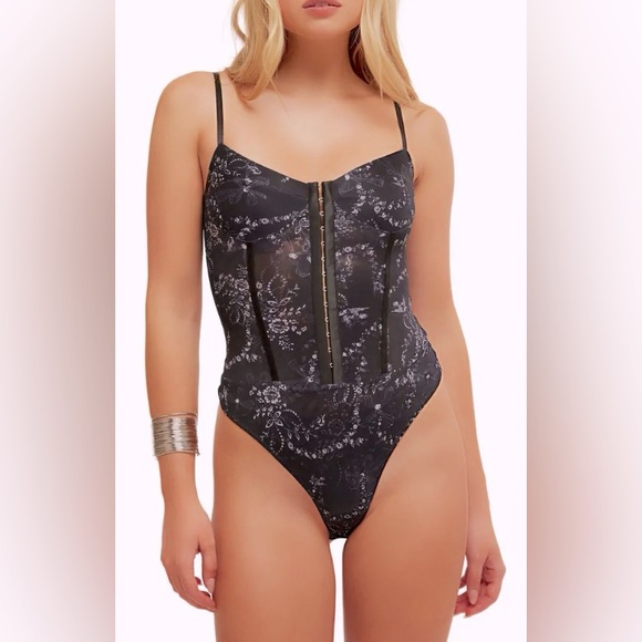Free People Tops - Intimately Free People Night Rhythm Bow Mesh Bodysuit NWT | Size Small